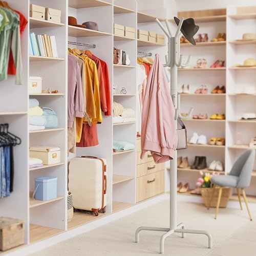 Simple Houseware Standing Coat/Hat Hanger Organizer Rack, 12 Hooks, White - Image 4