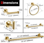 6 Pieces Brushed Gold Bathroom Hardware Accessories Set Hand Towel Ring 16&23.6 inch Round Towel Bar Toilet Paper Holder Towel Hooks 2 Pieces SUS 304 Stainless Steel,Heavy Duty,Wall Mounted - Image 7