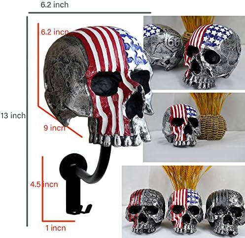Motorcycle Accessories Helmet Holder Wall Mount,Colour Skull Motorcycle Helmet Rack with Hooks Helmet Hanger for Coats, Caps, Baseballs and Rugby Helmet - Image 2