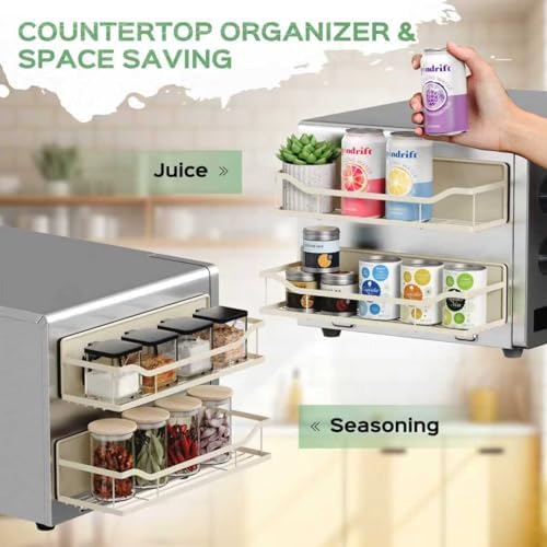 5 Pack Multifunctional Magnetic Shelves for Refrigerator Spice Rack & Washing Machine Organize, Include Paper Towel Holder, Kitchen Utensil Hanger and Hooks, Strong Magnet for Secure Hold (Cream) - Image 7