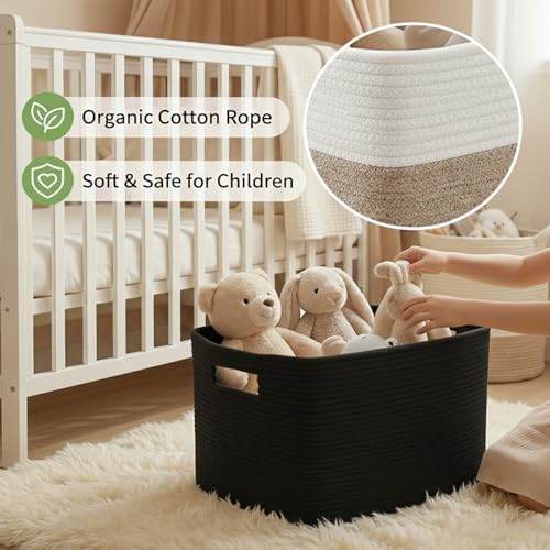 JMvicyroam 65L Large Woven Cotton Rope Blanket Basket, Black - Image 4