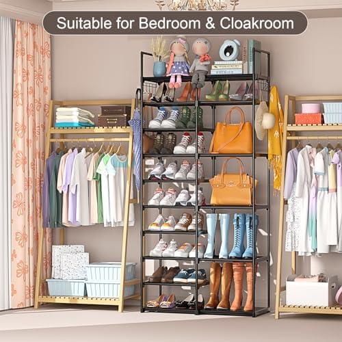 Kottwca 2 Row 10 Tier Tall Shoe Rack Organizer for Closet Entryway, 40-45 Pair Shoe Boot Storage Rack, Metal Shoe Shelf Small Vertical Stackable Shoe Stand for Bedroom Corner - Image 7