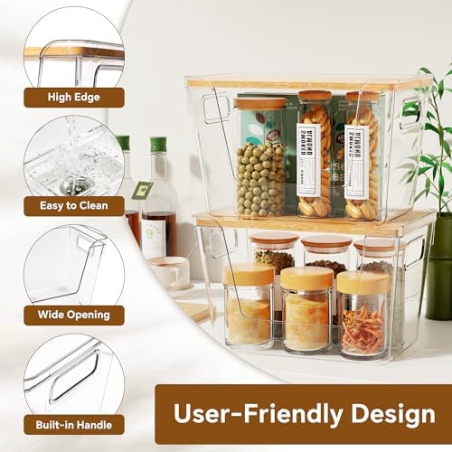 Criusia 2 Large and 2 Small Pantry Organizers and Storage with Bamboo Lids, Stackable Clear Bins for Onion, Potato, Fruit, Vegetables, Trash Bag Dispenser, Kitchen and Under Sink Organizer - Image 5