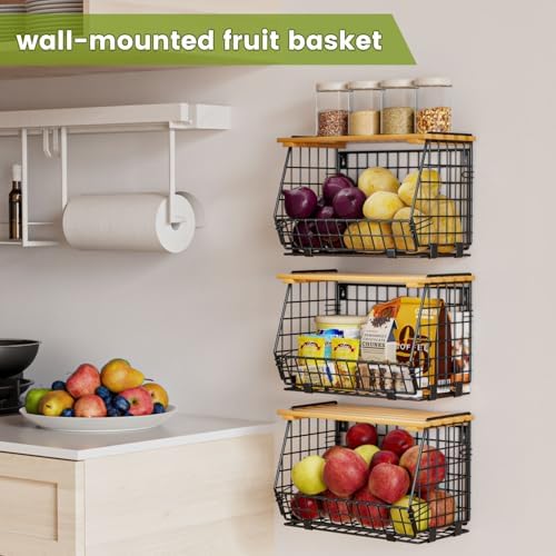 Hanging Fruit Basket for Kitchen, 3 Pack Vegetable Produce Basket - Image 5