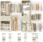 Besiost Closet System, Up to 128.6"/10.7 FT Closet Organizer with 4 Wooden Drawers and Shelves, Walk-in Closet System with 6 Hanging Rods, Built-in Closet Fit 96"/8FT, 120"/10FT, Greige Oak Set 2 by Besiost