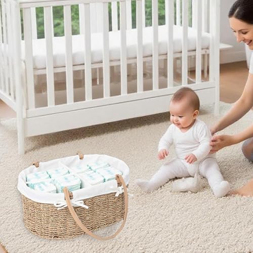 Seagrass Wicker Diaper Caddy,Woven Baby Organizer for Nursery - Image 4