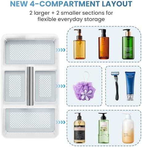 BYUNER 2Pack Plastic Shower Caddy: Portable Shower & Bathroom Caddy Tote with Handle, 4 Divided Compartments, Hard Plastic Shower Basket with All-Side Drainage for College Dorm Room Essentials - Image 6