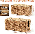 Cable Management Box Set of 2, Cord Organizer for Power Strip | Handwoven Water Hyacinth Storage Basket with Reinforced Metal Frame, Decorative Home Organizer for Desk & Office - Image 7