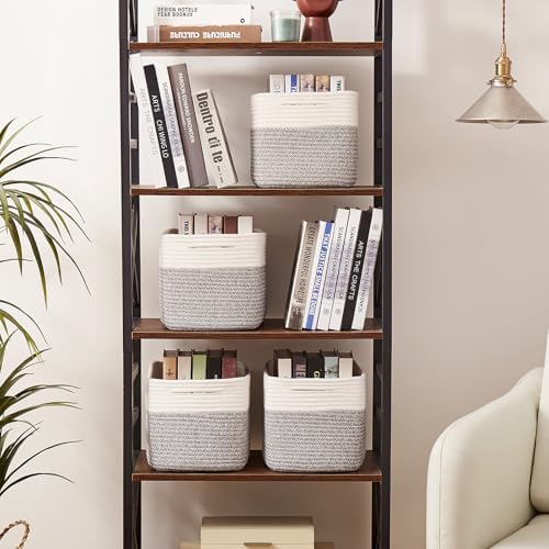 OIAHOMY 4 Pack Storage Basket, 13"x9"x7.8" Cotton Rope Baskets for Shelves, Closet Organizer for Bedroom & Living Room, Soft Decorative Bins for Organizing Towels, Books & Toys, Grey & White - Image 3