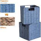 Vagusicc Wicker Basket, Set of 2 Hand-Woven Paper Rope Storage Baskets for Organizing, Foldable Cubby Storage Bins, 9 Inch Small Wicker Storage Basket, Square Baskets Cube Storage Organizer Bins, Blue - Image 6