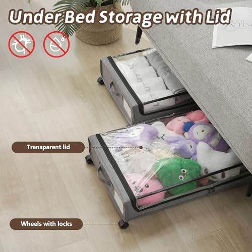 FOUCSSOMEI UnderBed Storage Containers, UnderBed Shoe Storage with Wheels, Under Bed Drawers for Clothes Book Blankets, Dorm Bedroom Organizer - Image 4