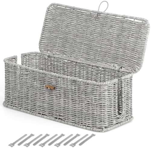 Cable Management Box, Cord Organizer with Lid & Cable Ties - Gray, L by BROWNLILY