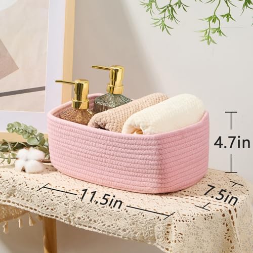 MiniArk Small Storage Baskets for Organizing | Closet Organizer Bins | Shelf Toy Basket | Woven Rope Baskets | Cube Decorative Box | Shallow Basket | 11.5x7.5x4.7” | 4 Packs Light Pink - Image 3