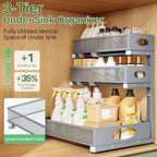 Kitstorack Under Sink Organizer 3-Tier Slide Out Drawer 2-Pack Grey - Image 3