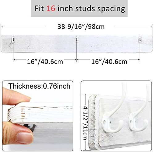 WEBI Coat Rack Wall Mount,10 Hooks,38 9/16" Long Coat Hooks Wall Mounted Large,16" Hole to Hole,Wood Coat Hanger Wall,Hooks for Hanging Coats,Jacket,Clothes,Hats,White - Image 3