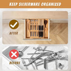 Becko US Bamboo Expandable Silverware Drawer Organizer With Knife Block - Image 4