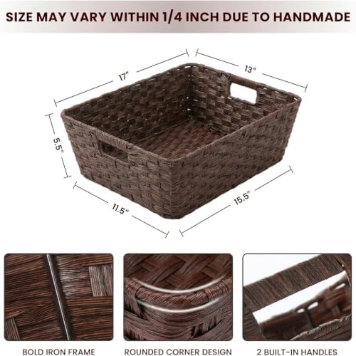 Onlytak Large 2-Pack Plastic Wicker Storage Baskets, 17"x13"x5.5", Brown - Image 2