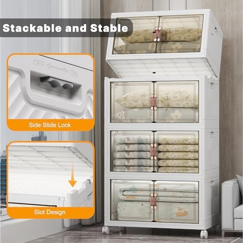 UAMFURI 700QT Stackable Storage Bins with Lids, Storage Cabinet with Wheels - Image 3