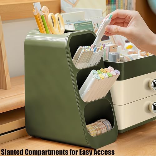 Desk Organizer with Pen Pencil Holder, Pen Organizer with 2 Drawers & 4 Compartments, Desktop Organizers and Storage for Office Home School Art Supplies (Green) - Image 4
