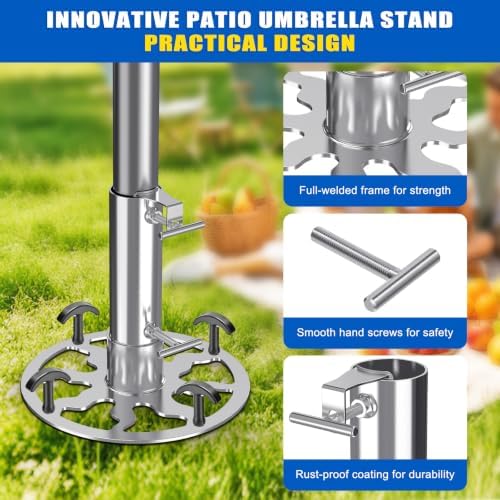 Dolibest Heavy Duty Patio Umbrella Stand Anchor (up to 2'' Pole), Outdoor Umbrella Base with Ground Spike/Expansion Anchors, Steel Umbrella Stand for Patio Yard Grass/Concrete Use - Image 3