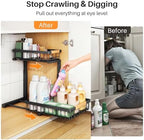 PXRACK Under Sink Organizer, Adjustable Height, 2 Tier Pull Out Under Cabinet Organizer, Slide Out Thickened Metal Under Sink Storage for Kitchen Bathroom Laundry Pantry Cabinet, Black, Small-2-Pack - Image 4