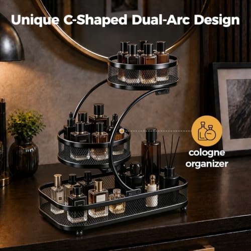 Cologne Organizer for Men- 3 Tier Bathroom Counter Organizer, Metal Cologne Stand, Mens Organizer for Bathroom & Bedroom, Room Decor, Anniversary Birthday Gifts for Men, Dad, Husband, Boyfriend - Image 3