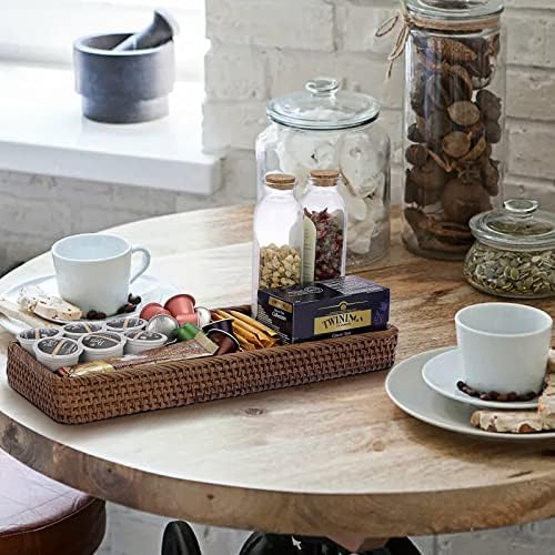 Sumnacon 16 Inch Rattan Bathroom Vanity Tray - Decorative Wicker Toilet Tank Tray for Paper Hand Towel,Vintage Storage Basket Bin for Bathroom Kitchen Toilet Tank Vanity Countertop Table Shelf,Brown - Image 6