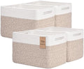 Storage Baskets for Organizing, 4 Pack Baskets for Shelves, Decorative Storage Bins for Shelves, Cotton Rope Storage Basket with Handles, Woven Basket for Storage, 13''Lx8.7''Wx7.9''H, White & Brown by Degeyoyo