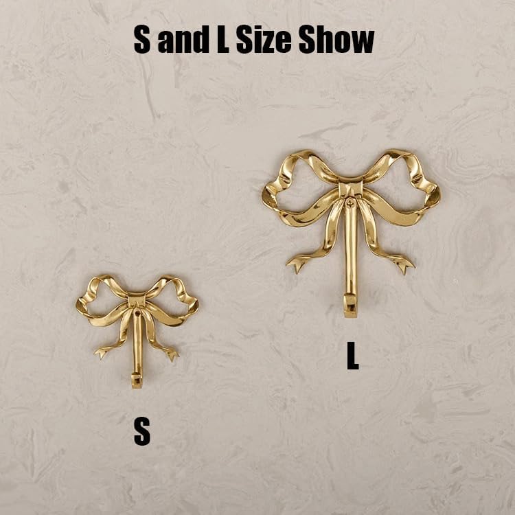 Bow Wall Hooks Brass (2 Pcs) Christmas Wall Decor Gold Hooks Door Hanger Towel Multi-Purpose Hooks for Hanging for Bathroom Living Room Kitchen Decor Christmas Birthday Gift (L) - Image 2