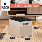 Ornavo Home 13x15x13 Foldable Fabric Storage Cube Bins, 6 Pack, White/Khaki - Image 3
