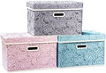PRANDOM Collapsible Storage Cubes with Lids Fabric Decorative Storage Bins Boxes Organizer Containers Baskets with Cover Handles for Bedroom Closet Living Room 14.9x9.8x9.8 Inch 3 Pack by Prandom