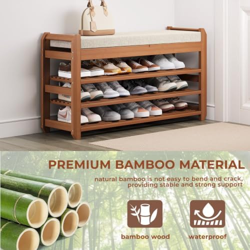 39.4" Shoe Rack Bench with Cushion 3-Tier, Entryway Storage Bench - Image 5
