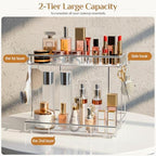 Bathroom Organizer Countertop Perfume Organizer Makeup Organizer Cosmetics Storage Display Rack Vanity Tray Dresser Steel Chrome Shelf Transparency Wavy Acrylic Tray (2 Tier Chrome) - Image 2