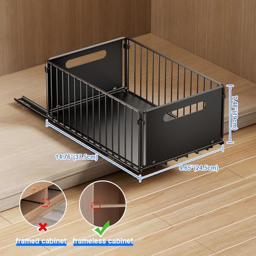 Mustorn 2 Pack Pull Out Cabinet Organizer, Slide Out Drawers for Cabinets, Peel and Stick, Heavy Duty Shelves for Kitchen, Cupboard, Pantry, Bathroom (14.76" D*9.65" W*7.87" H-Black) - Image 2
