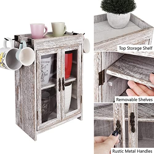 Ikee Design Wooden Countertop Storage Cabinet. Customizable Organizer with Adjustable Shelves, Glass Window Door and Removable Metal Hook. Perfect for Kitchen, Vanity, or Bathroom. Antique White - Image 6