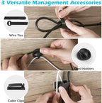 KHAMAL Cable Management Under Desk 52PCS - Cable Management Tray Kit Ventilated Hexagonal Design with Cable Clips, Wire Ties, Cord Holder & Screws for Office, Home - 4 Black Sets - Image 3