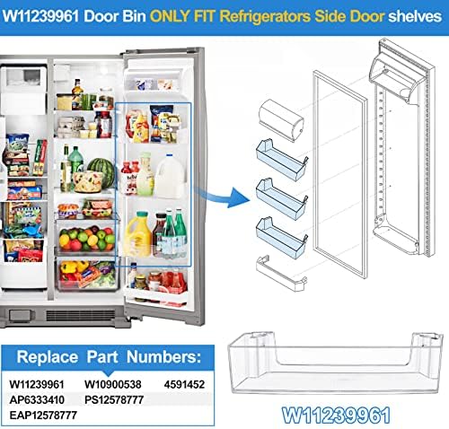 [2 PACK] UPGRADED W11239961 W10900538 Refrigerator Door Shelf Bin Compatible with Whirlpool Refrigerator Door Shelf Parts PS12578777 AP6333410 WRS315SDHZ08 WRS321SDHZ08 WRS315SDHM WRS325SDHZ Door Bin - Image 3