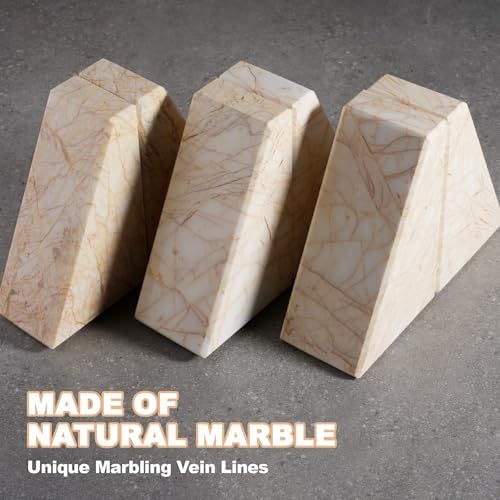 Marble Bookends，Natural Decorative Bookend for Shelves, Non-Skid Book End for Heavy Books, Idea Book Stoppers & Holder for Desk Bookshelf Decor, Modern Home Decor Cream Color Book Ends, Set of 2 - Image 5