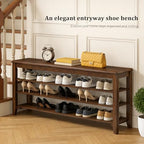 Taitiy Shoe Bench with 3 Tier Adjustable Shelves Rubberwood Entryway 47.2'' - Image 3