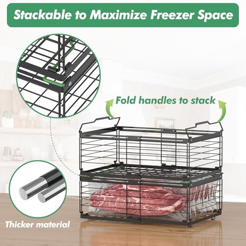 ADRIMER Freezer Organizer Bins, 4 Packs Foldable & Stackable Chest Freezer Organizer Bins with Adjustable Length 11-17.3", Metal Wire Storage Baskets for Upright Freezer, Deep Freezer, Pantry, Black - Image 5