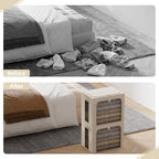 FHSQX 2 Pack Clear Window Storage Bins - Large Stackable Linen Fabric Storage for Clothes Foldable Container Organizer Set with Carrying Handles (Beige, 16.5x 12.2x 12.2Inch) - Image 5
