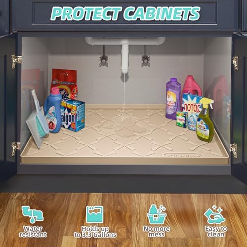SIKADEER Waterproof Under Sink Mat 25" x 22" Silicone Mat Cabinet Protector - Image 5