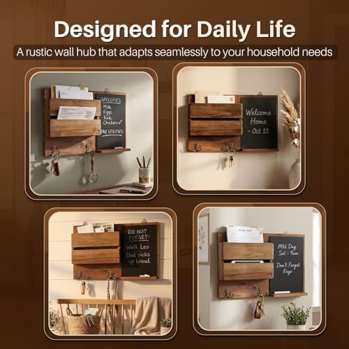 Flexzion Chalkboard Key Holder Wall Mount, Mail Organizer with Wood Shelf - Image 7