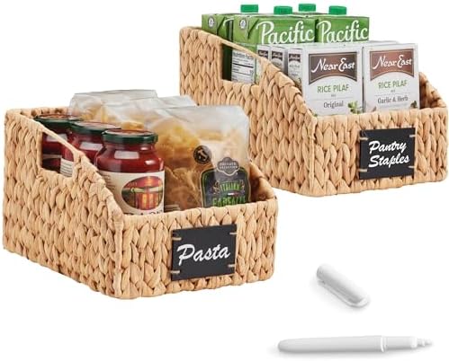 Best Choice Products Pantry Baskets for Organizing, Wicker Basket w/Built-in Handles, Handwoven Wicker Storage Baskets for Shelves, Water Hyacinth, 2-Pack - Natural by BestChoiceProducts