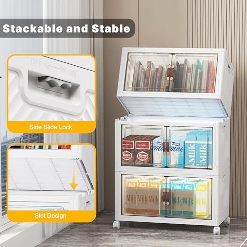UAMFURI Stackable Storage Bins with Lid, 156QT Plastic Cabinet with Wheels - Image 3