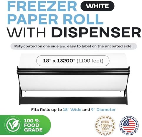 White Freezer Paper 18" x 13200" (1100 feet) with Dispenser - USA-made Large Freezer Paper Roll for Meat & Fish - Poly-Coated Food Wrapping Material for Freezing by IDL Packaging - Image 2