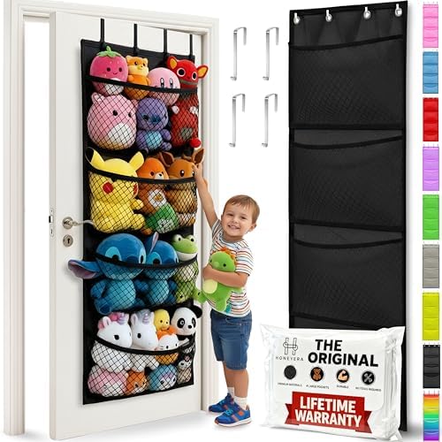 Honeyera The Original Stuffed Animal Storage (Patented) - Over Door Organizer for Stuffies, Toy Plush/Hammock Baby Hanging Storage Net Big Girls Toddler Large Bag Animals (Black) by Honeyera