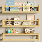 3Pack Solid Wood Floating Shelves for Wall, Nursery Bookshelf, Natural Wood by Makestorageclosetolife