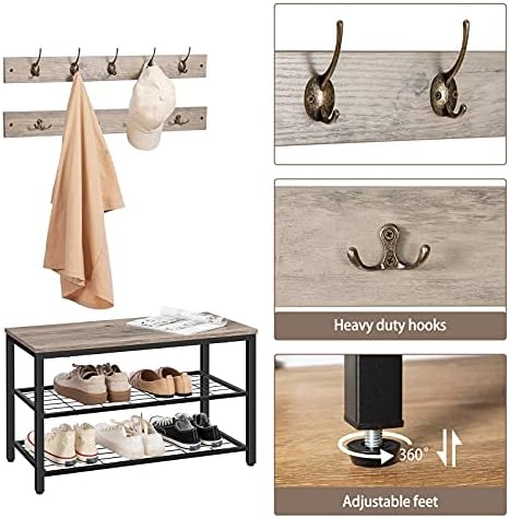 HOOBRO Hall Tree with Bench, Coat Rack Shoe Bench Set, Entryway Shoe Rack with Coat Hooks, Hall Tree Coat Rack, 27.6" L x 11.8" W x 18.1" H, Mud Room, for Foyer, Front Door, Greige BG07MT01 - Image 5