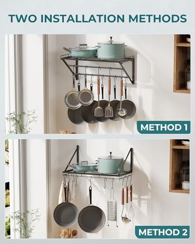 OROPY 23" Pot Rack Wall Mounted, Pot Organizer with 2 Tier Hanging Rails - Image 5